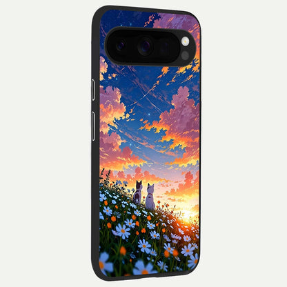  Two Cats Friends back cover For Google Pixel 10 Pro XL slim fit glass case with vibrant aesthetic design
