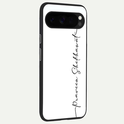  White Tune Custom Name back cover For Google Pixel 10 Pro XL slim fit personalized glass case with aesthetic design