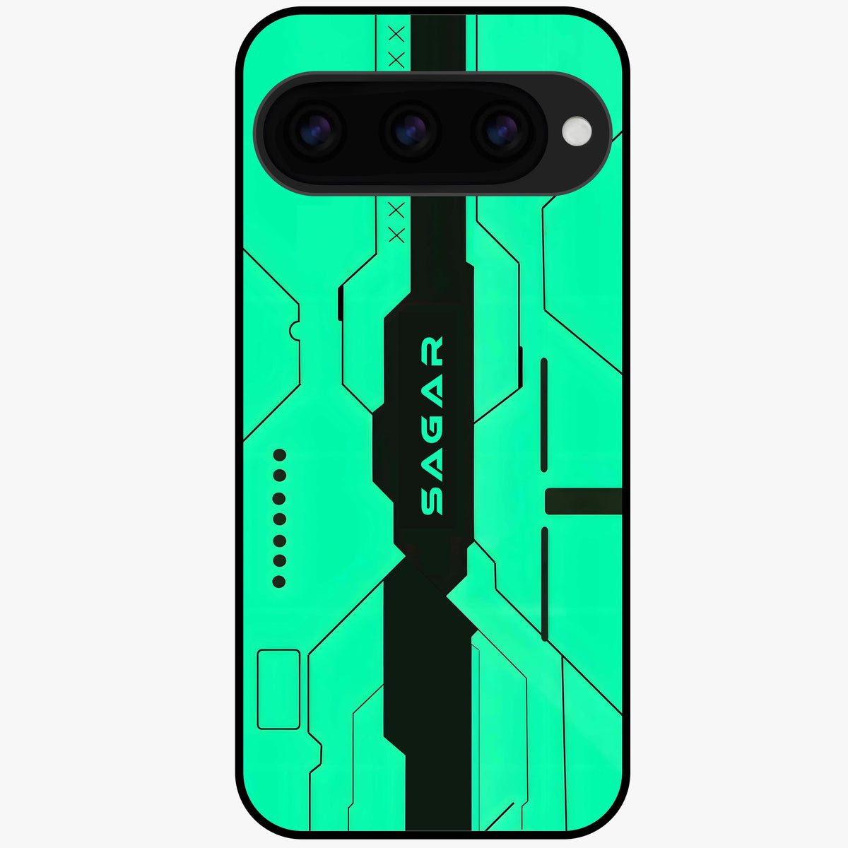  Aqua Tech CYBERPUNK Custom Name Glass Case For Google Pixel 11 back cover – full design glossy printed glass finish