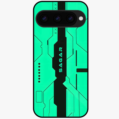  Aqua Tech CYBERPUNK Custom Name Glass Case For Google Pixel 11 back cover – full design glossy printed glass finish