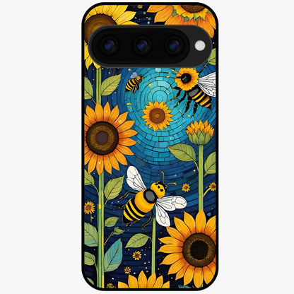  Bees And Sunflowers Glass Case For Google Pixel 11 back cover – full design glossy printed glass finish
