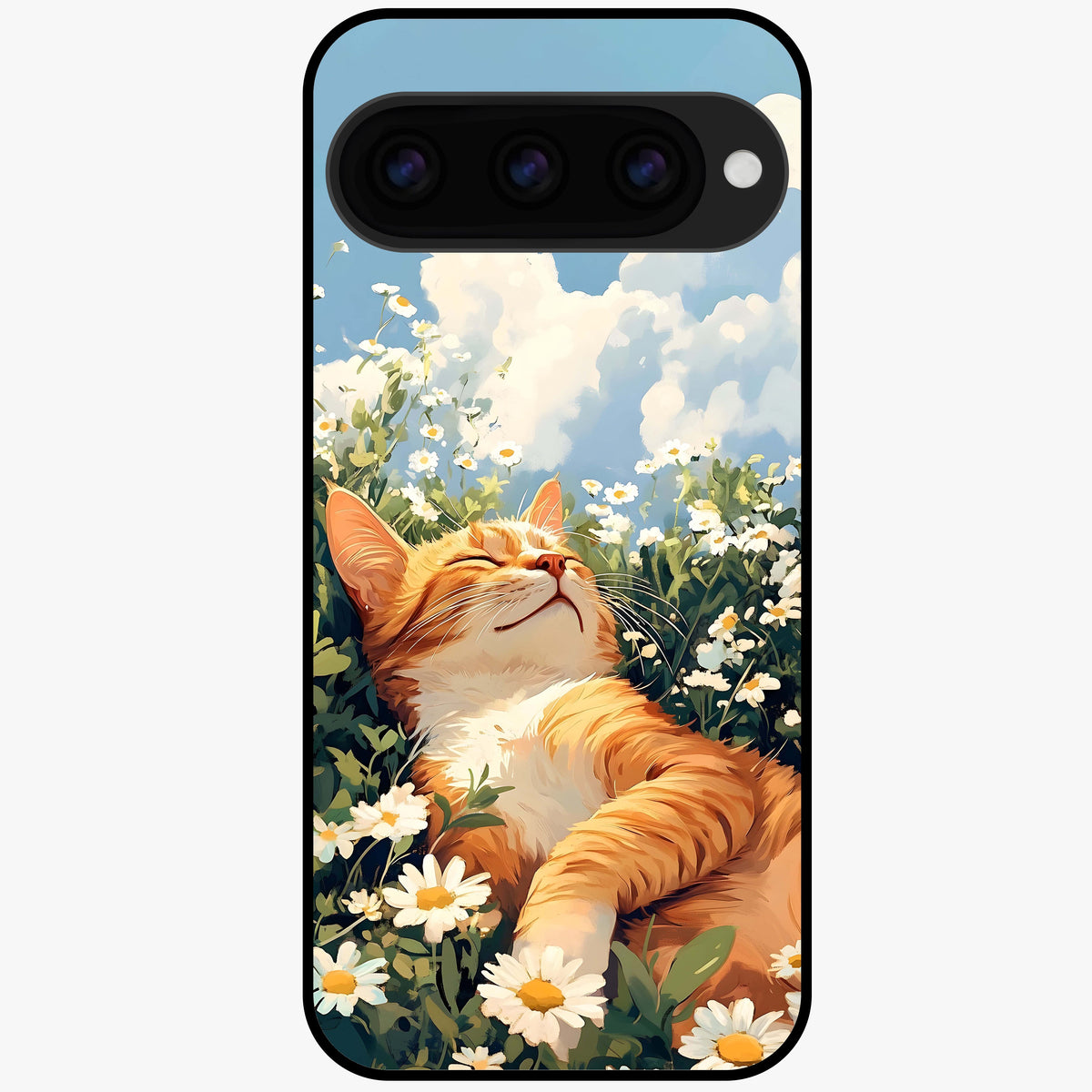  Cat And Flowers View Glass Case For Google Pixel 11 back cover – full design glossy printed glass finish