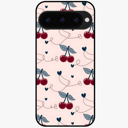  Cherry Heart Line Glass Case For Google Pixel 11 back cover – full design glossy printed glass finish