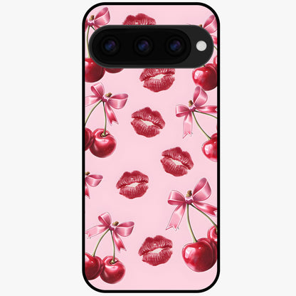  Cherry With Lips Glass Case For Google Pixel 11 back cover – full design glossy printed glass finish
