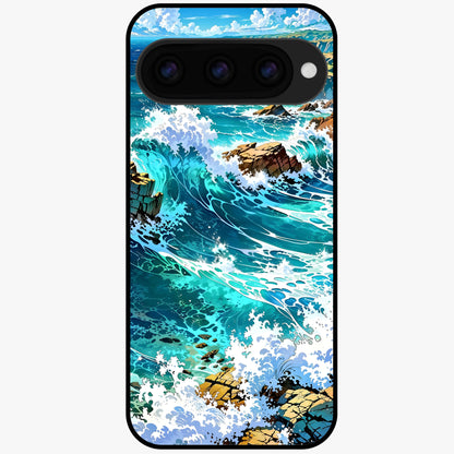  Coastal Blue Waves Glass Case For Google Pixel 11 back cover – full design glossy printed glass finish