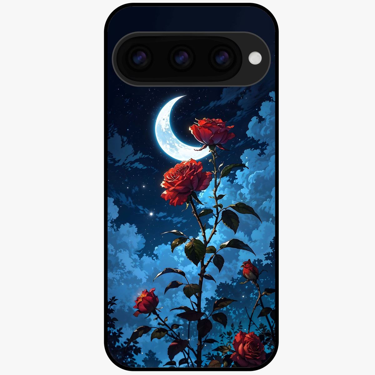  Crimson Rose Moon Glass Case For Google Pixel 11 back cover – full design glossy printed glass finish