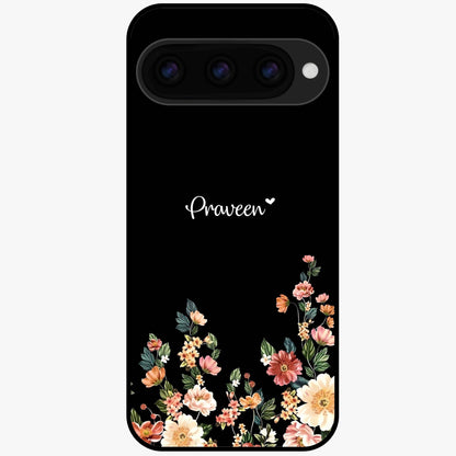  Floral Design Personalized Custom Name Glass Case For Google Pixel 11 back cover – full design glossy printed glass finish