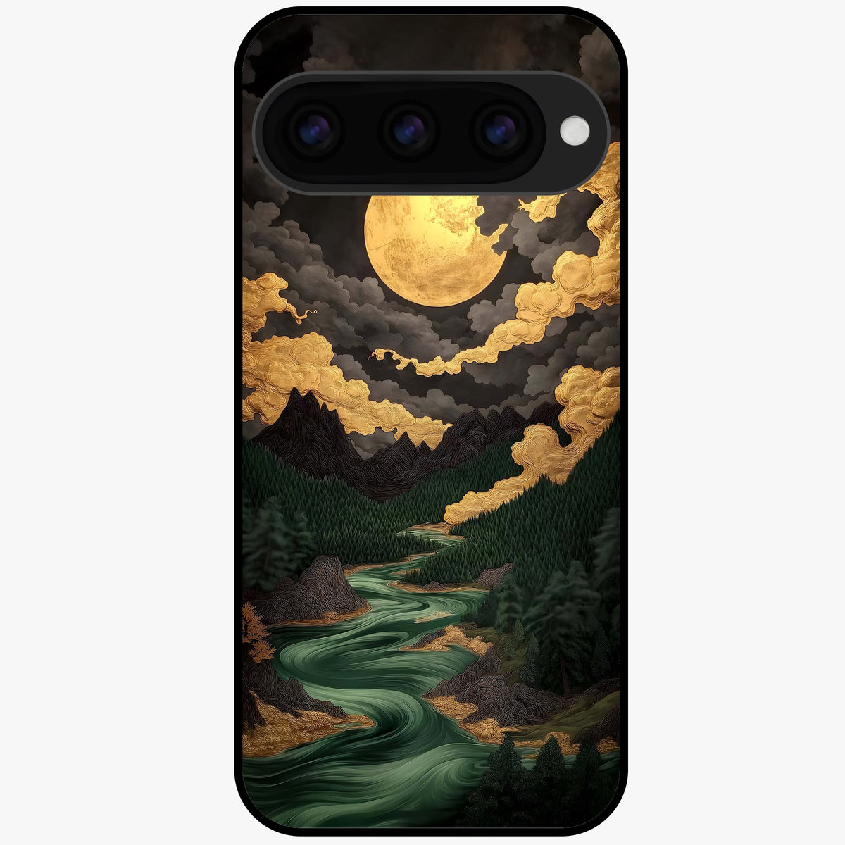  Golden River Moon Glass Case For Google Pixel 11 back cover – full design glossy printed glass finish