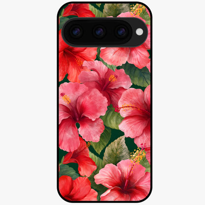  Hibiscus Pattern Glass Case For Google Pixel 11 back cover – full design glossy printed glass finish
