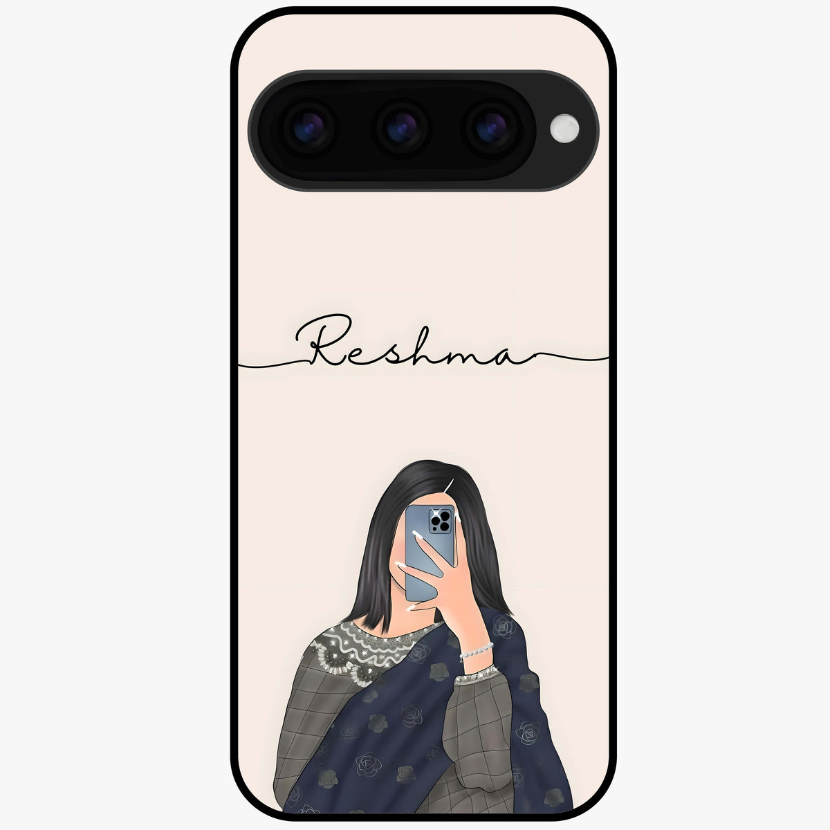  Mirror Mood Muse With Custom Name Glass Case For Google Pixel 11 back cover – full design glossy printed glass finish
