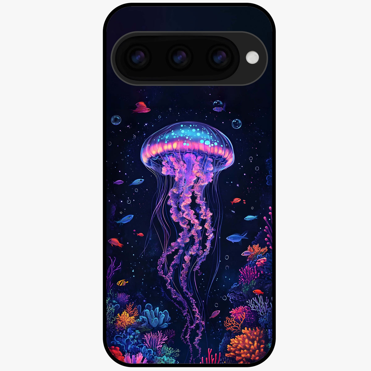  Neon Jellyfish Glass Case For Google Pixel 11 back cover – full design glossy printed glass finish