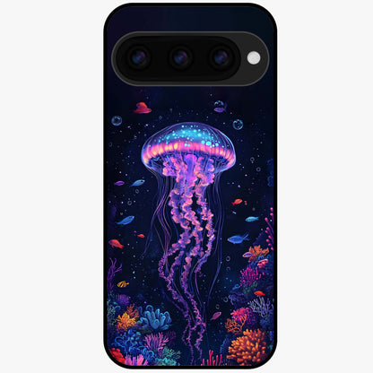  Neon Jellyfish Glass Case For Google Pixel 11 back cover – full design glossy printed glass finish