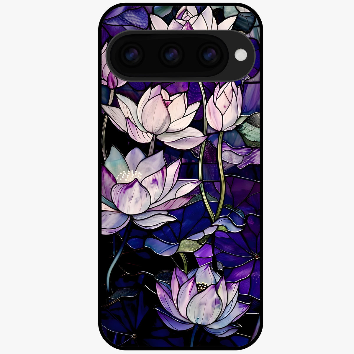  Purple Lotus Pattern Glass Case For Google Pixel 11 back cover – full design glossy printed glass finish