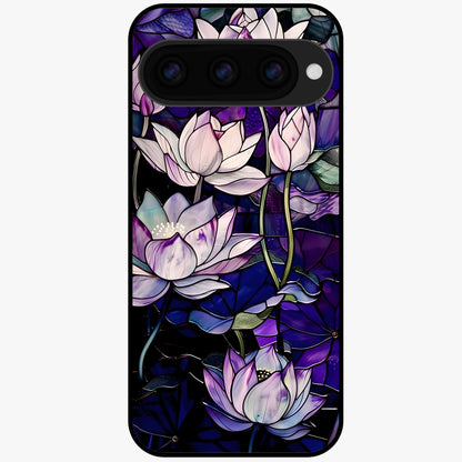  Purple Lotus Pattern Glass Case For Google Pixel 11 back cover – full design glossy printed glass finish