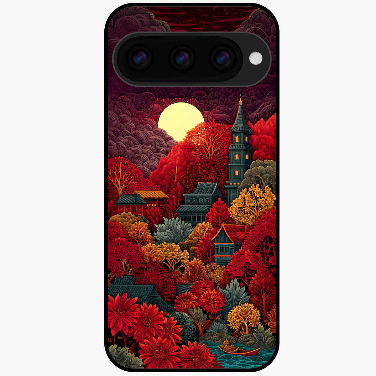  Scarlet Autumn Temple Glass Case For Google Pixel 11 back cover – full design glossy printed glass finish