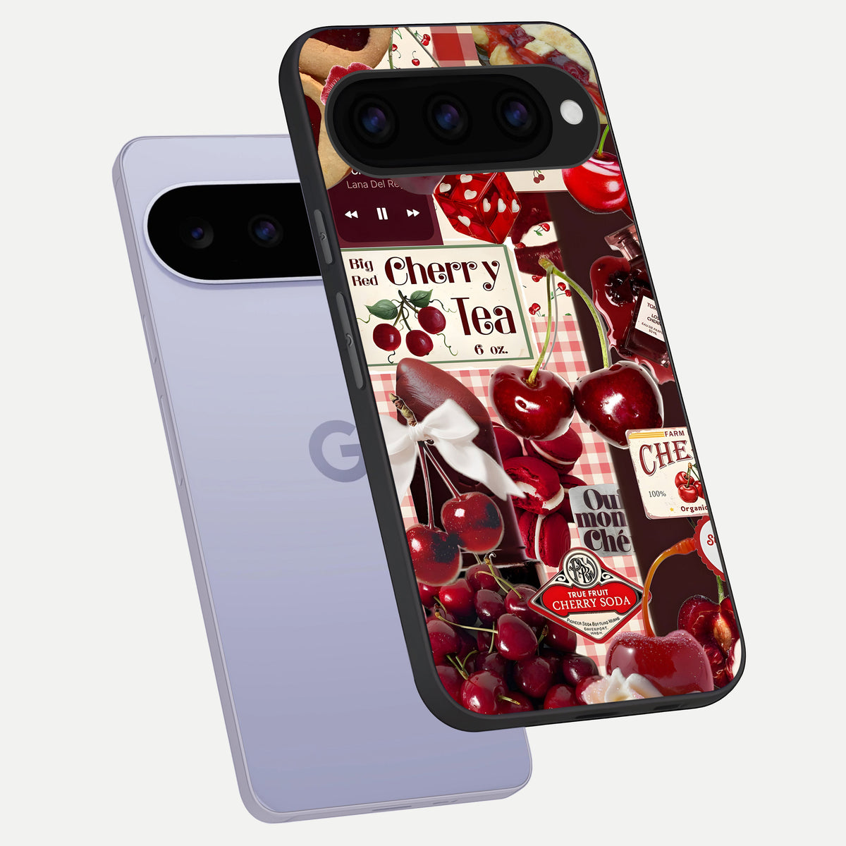  Aesthetic Cherry Tea phone case For Google Pixel 11 showing premium glass back cover with detailed artwork