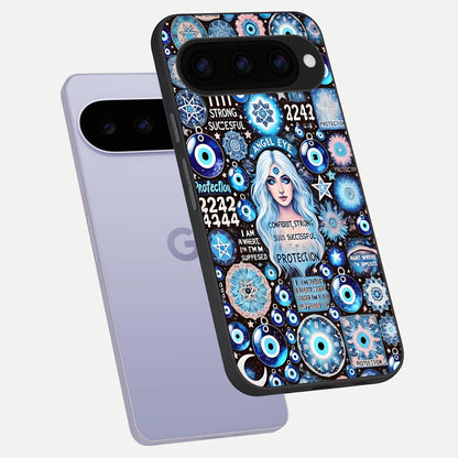  Angel Aura Shield phone case For Google Pixel 11 showing premium glass back cover with detailed artwork