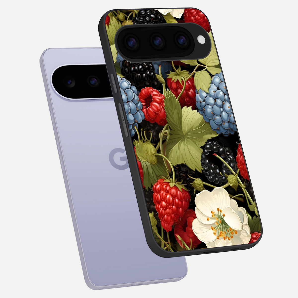  Berry Bloom Charm phone case For Google Pixel 11 showing premium glass back cover with detailed artwork