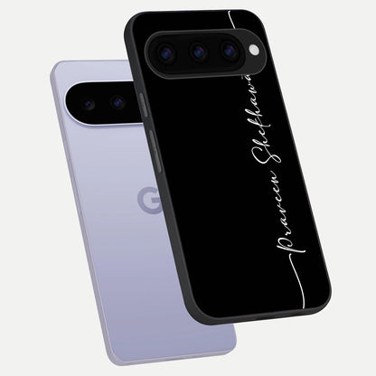  Black Tune Custom Name phone case For Google Pixel 11 showing premium glass back cover with detailed artwork