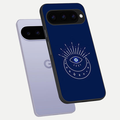  Blue Evil Eye phone case For Google Pixel 11 showing premium glass back cover with detailed artwork