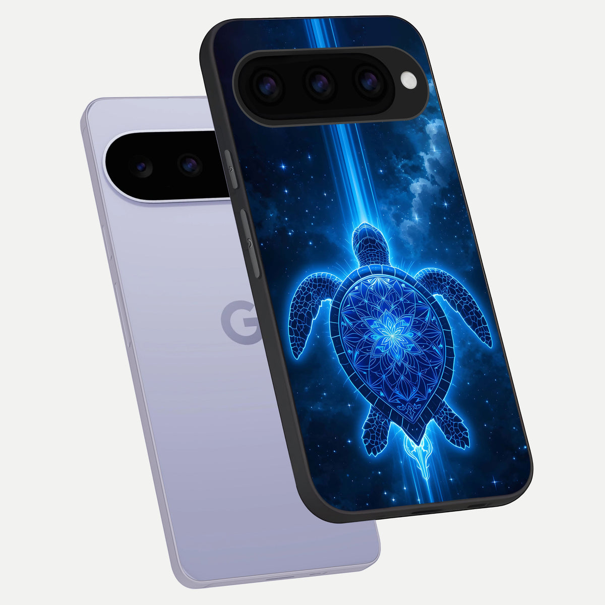  Blue Galaxy Turtle phone case For Google Pixel 11 showing premium glass back cover with detailed artwork