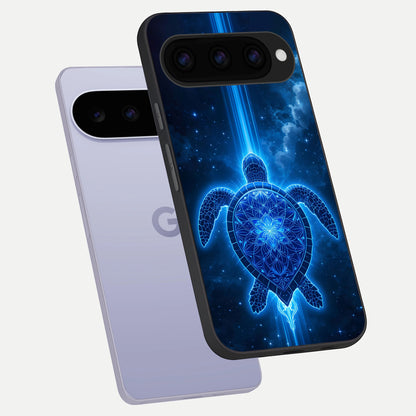  Blue Galaxy Turtle phone case For Google Pixel 11 showing premium glass back cover with detailed artwork