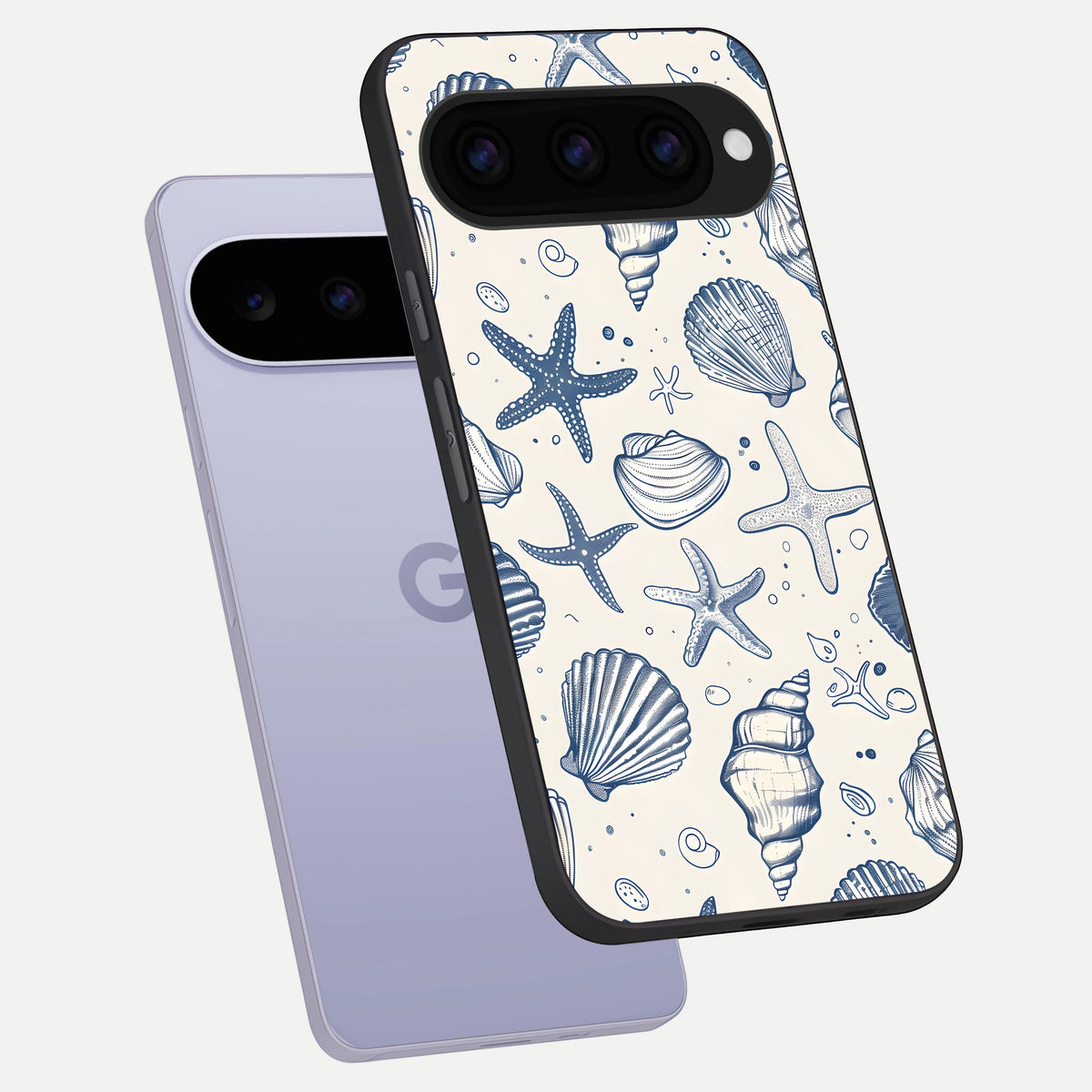  Blue Ocean Outline phone case For Google Pixel 11 showing premium glass back cover with detailed artwork