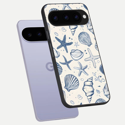  Blue Ocean Outline phone case For Google Pixel 11 showing premium glass back cover with detailed artwork