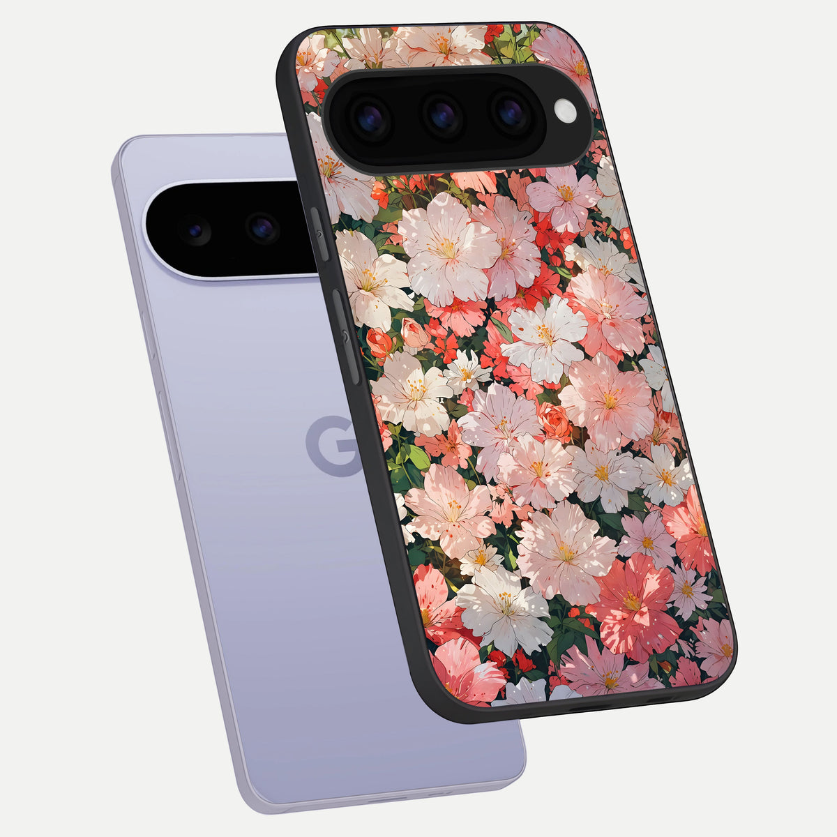 Blush Bloom Field phone case For Google Pixel 11 showing premium glass back cover with detailed artwork