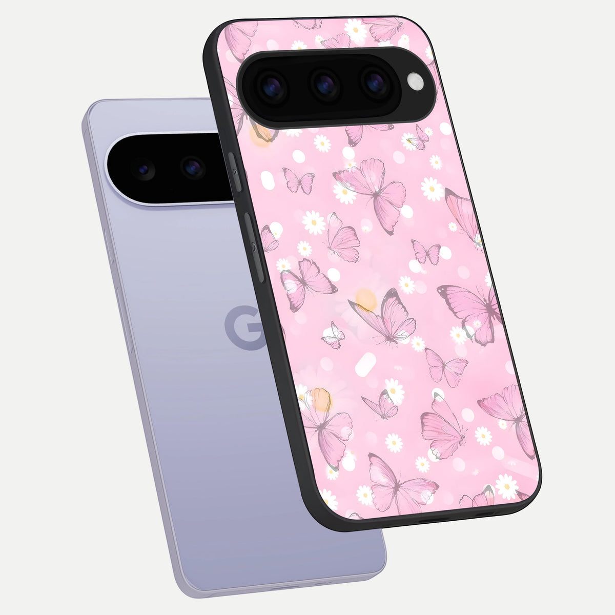  Blush Butterfly Garden phone case For Google Pixel 11 showing premium glass back cover with detailed artwork