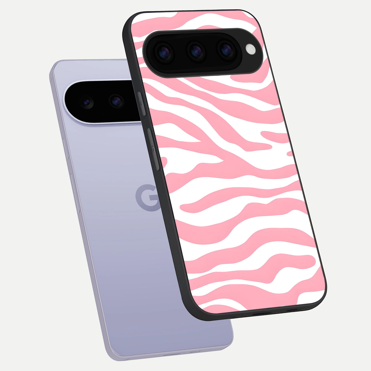  Blush Zebra Flow phone case For Google Pixel 11 showing premium glass back cover with detailed artwork
