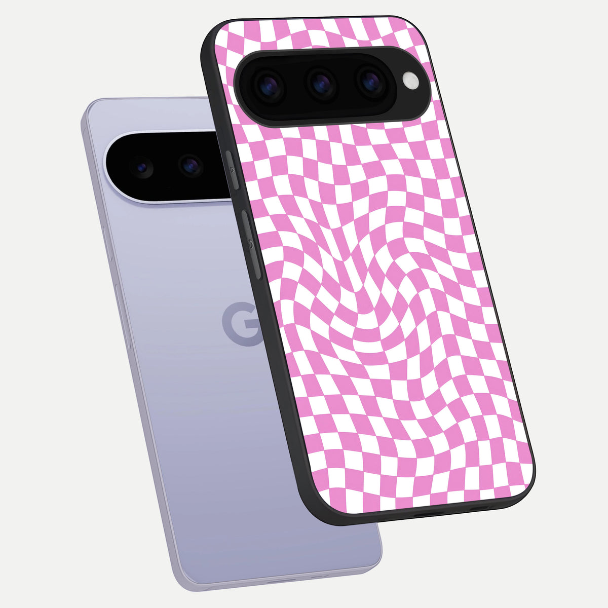  Bubblegum Check Wave phone case For Google Pixel 11 showing premium glass back cover with detailed artwork