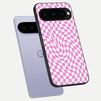  Bubblegum Check Wave phone case For Google Pixel 11 showing premium glass back cover with detailed artwork