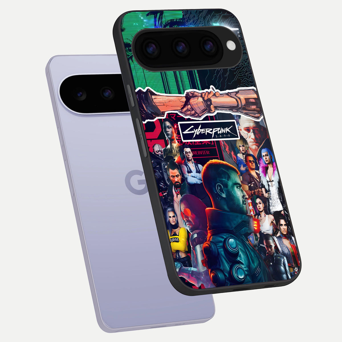  CYBERPUNK Legacy phone case For Google Pixel 11 showing premium glass back cover with detailed artwork