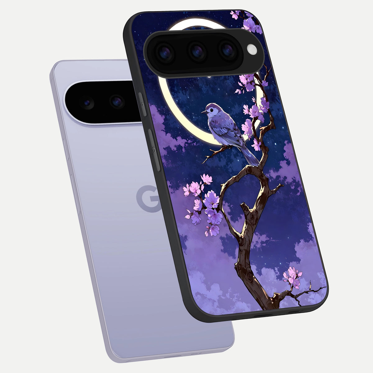  Celestial Bird Blossom phone case For Google Pixel 11 showing premium glass back cover with detailed artwork