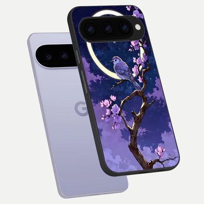  Celestial Bird Blossom phone case For Google Pixel 11 showing premium glass back cover with detailed artwork