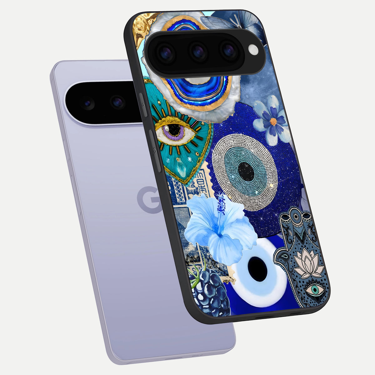  Celestial Blue Vision phone case For Google Pixel 11 showing premium glass back cover with detailed artwork