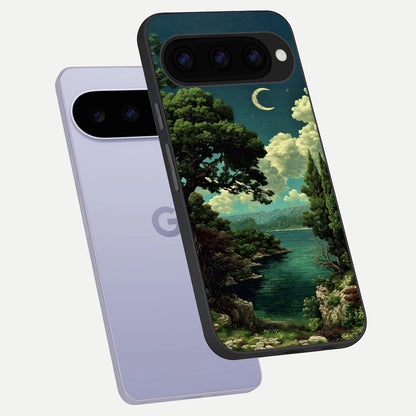  Celestial Lake Peace phone case For Google Pixel 11 showing premium glass back cover with detailed artwork