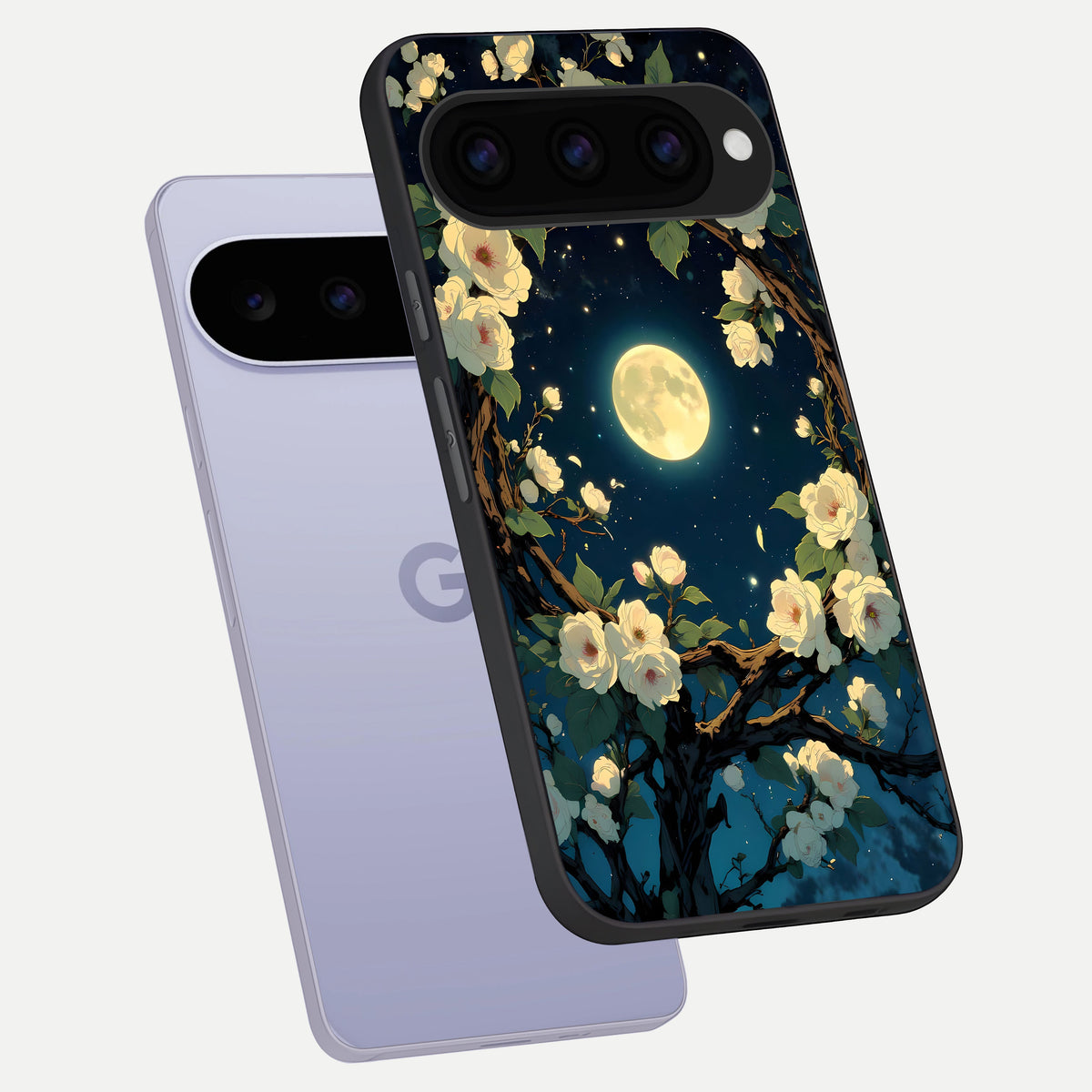  Celestial Moon And Flower phone case For Google Pixel 11 showing premium glass back cover with detailed artwork