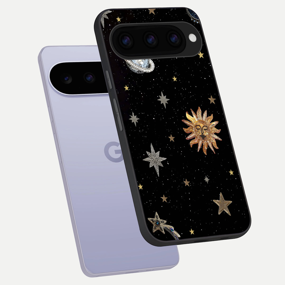  Celestial Moon With Stars phone case For Google Pixel 11 showing premium glass back cover with detailed artwork