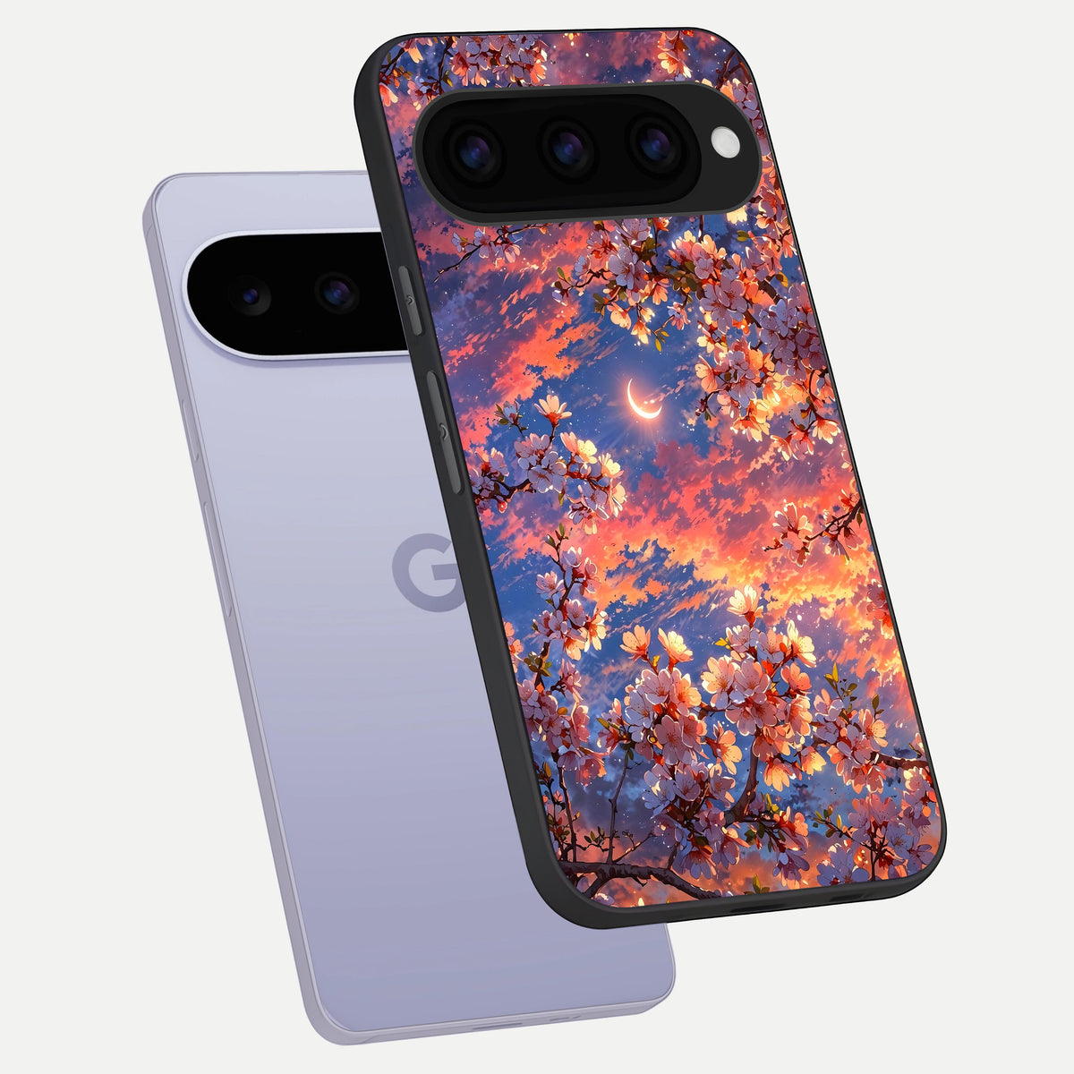  Celestial Sakura Sunset phone case For Google Pixel 11 showing premium glass back cover with detailed artwork