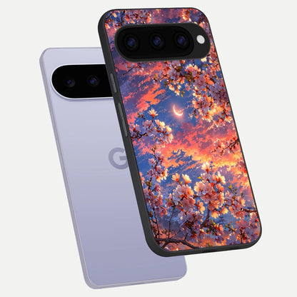  Celestial Sakura Sunset phone case For Google Pixel 11 showing premium glass back cover with detailed artwork