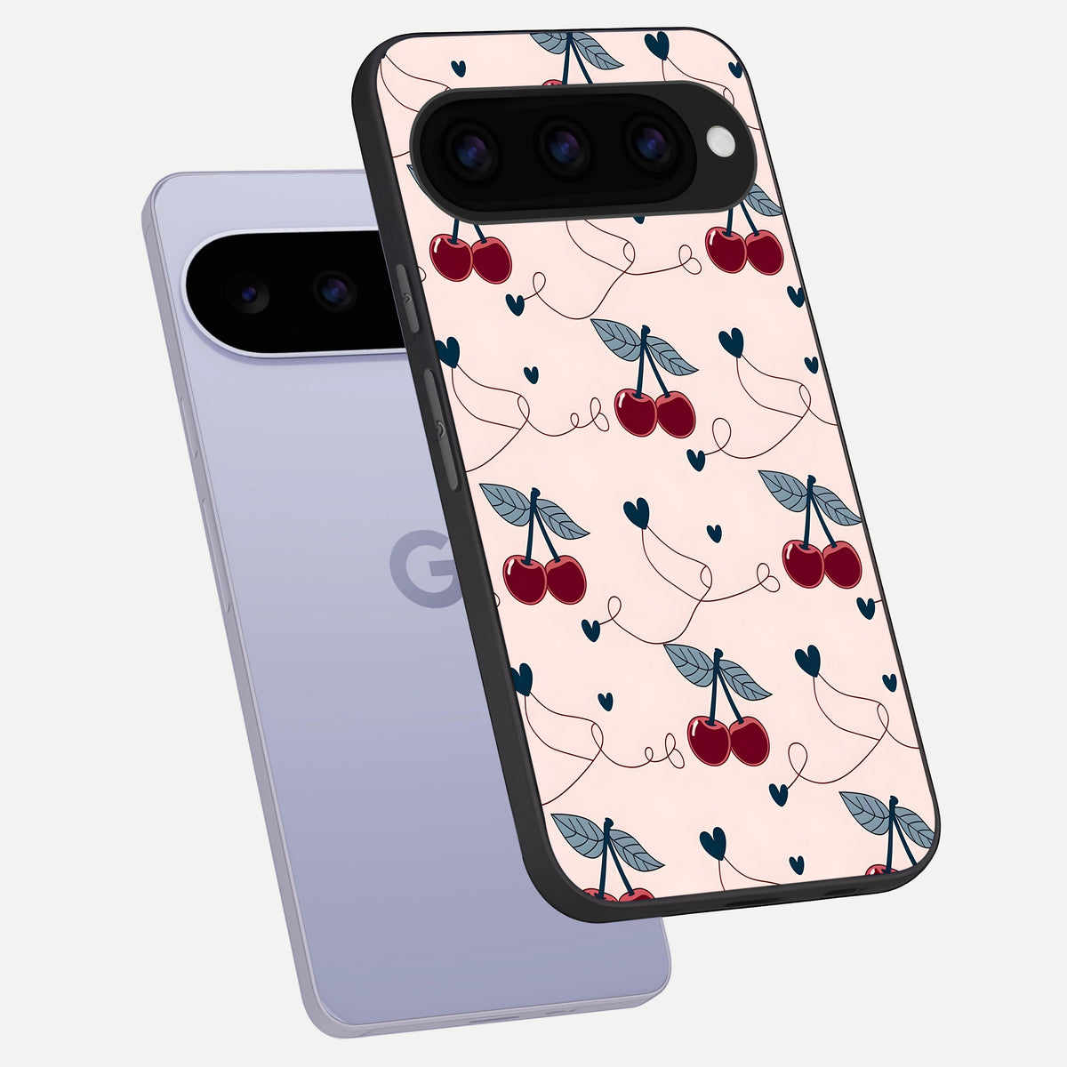  Cherry Heart Line phone case For Google Pixel 11 showing premium glass back cover with detailed artwork