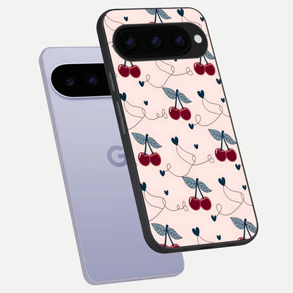  Cherry Heart Line phone case For Google Pixel 11 showing premium glass back cover with detailed artwork