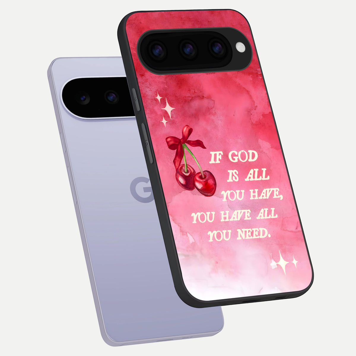  Cherry Quote phone case For Google Pixel 11 showing premium glass back cover with detailed artwork