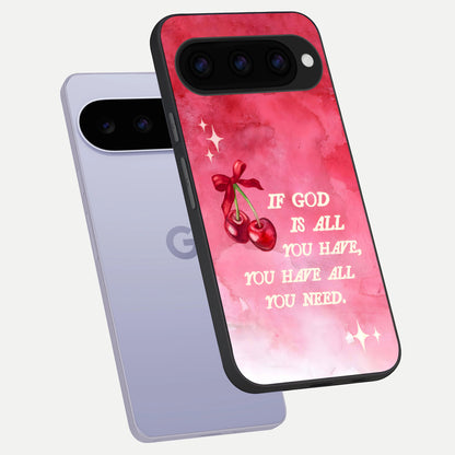  Cherry Quote phone case For Google Pixel 11 showing premium glass back cover with detailed artwork