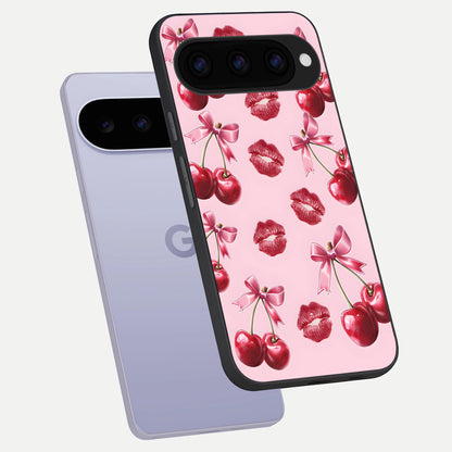  Cherry With Lips phone case For Google Pixel 11 showing premium glass back cover with detailed artwork