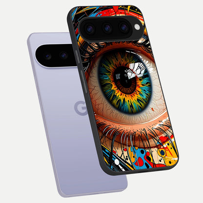  Colorful Eye phone case For Google Pixel 11 showing premium glass back cover with detailed artwork