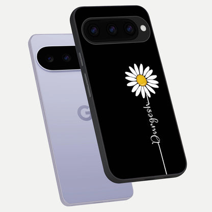  Custom Name White Flower phone case For Google Pixel 11 showing premium glass back cover with detailed artwork