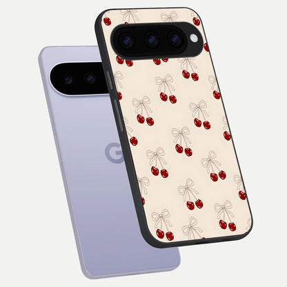  Cute Cherry Pattern phone case For Google Pixel 11 showing premium glass back cover with detailed artwork